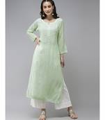 Hand Embroidered Pista Green Georgette Lucknowi Chikankari Women Kurta