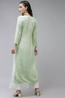 Hand Embroidered Pista Green Georgette Lucknowi Chikankari Women Kurta