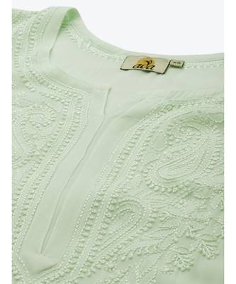 Hand Embroidered Pista Green Georgette Lucknowi Chikankari Women Kurta 5