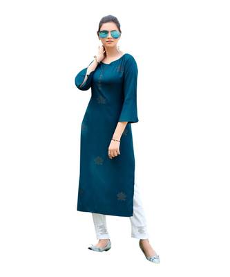 Kerosene Rayon  quarter Sleeves Diamond Work  Womens Kurta 1