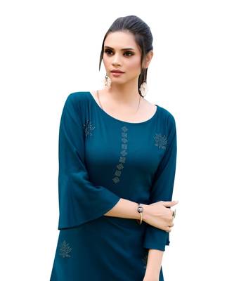 Kerosene Rayon  quarter Sleeves Diamond Work  Womens Kurta 3