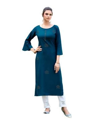 Kerosene Rayon  quarter Sleeves Diamond Work  Womens Kurta 5