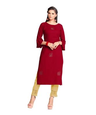 Red Rayon  quarter Sleeves Diamond Work  Womens Kurta 1