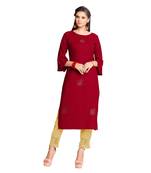 Red Rayon  quarter Sleeves Diamond Work  Womens Kurta