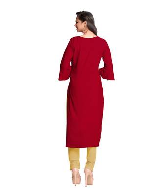 Red Rayon  quarter Sleeves Diamond Work  Womens Kurta 2