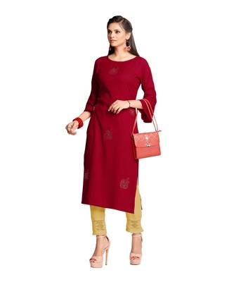 Red Rayon  quarter Sleeves Diamond Work  Womens Kurta 3