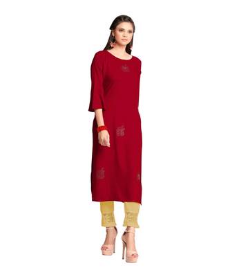 Red Rayon  quarter Sleeves Diamond Work  Womens Kurta 5