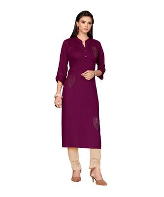 Maroon Rayon  quarter Sleeves Diamond Work  Womens Kurta 1