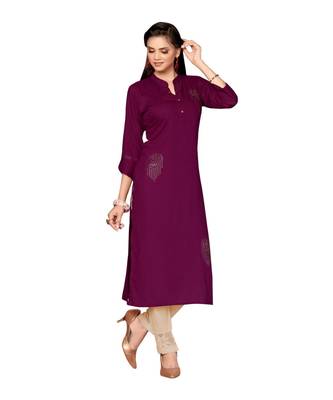 Maroon Rayon  quarter Sleeves Diamond Work  Womens Kurta 2