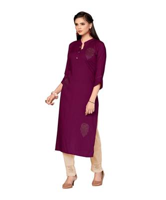 Maroon Rayon  quarter Sleeves Diamond Work  Womens Kurta 4