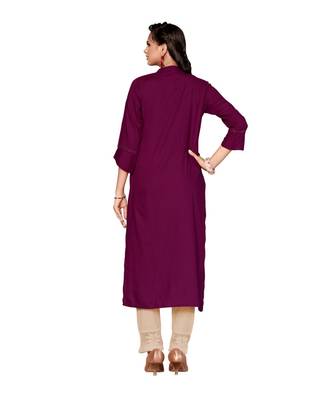 Maroon Rayon  quarter Sleeves Diamond Work  Womens Kurta 5