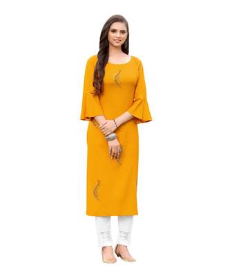 Mustard  Rayon  quarter Sleeves Diamond Work  Womens Kurta 1