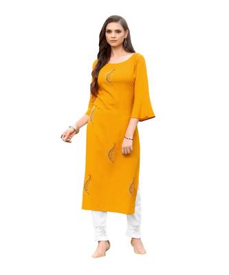 Mustard  Rayon  quarter Sleeves Diamond Work  Womens Kurta 2