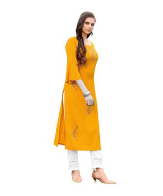 Mustard  Rayon  quarter Sleeves Diamond Work  Womens Kurta 4