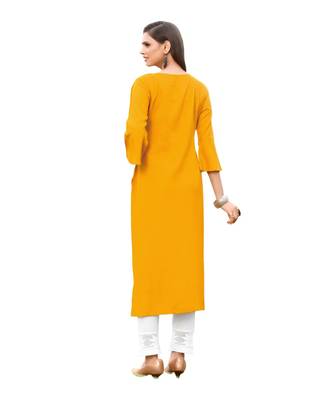 Mustard  Rayon  quarter Sleeves Diamond Work  Womens Kurta 5