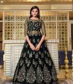 Black Soft Net Anarkali type Indo western suit with Heavy Embroidery work