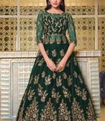 Green Soft Net Anarkali type Indo western suit with Heavy Embroidery work