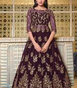 Purple Soft Net Anarkali type Indo western suit with Heavy Embroidery work