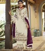White Faux Georgette Shtraight suit style Plazzo suit with Embroidery work 