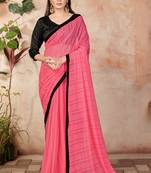 Peach plain lycra saree with blouse