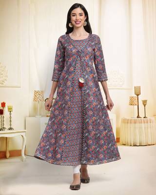 Purple printed cotton ethnic-kurtis 1