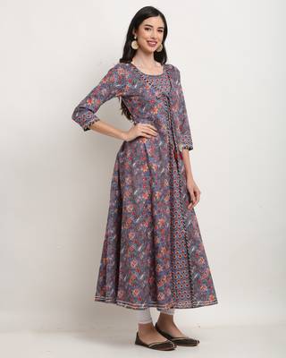 Purple printed cotton ethnic-kurtis 4