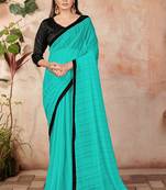 Blue plain lycra saree with blouse