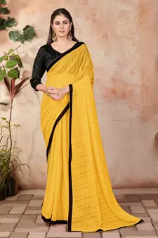 Yellow plain lycra saree with blouse