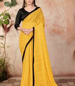 Yellow plain lycra saree with blouse
