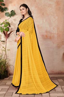 Yellow plain lycra saree with blouse 2