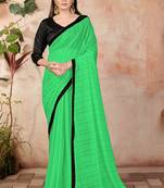 Green plain lycra saree with blouse