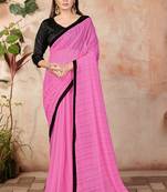 Pink plain lycra saree with blouse