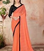Orange plain lycra saree with blouse