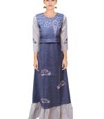 Blue embroidered cotton ethnic-kurtis