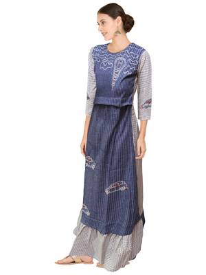 Blue embroidered cotton ethnic-kurtis 3