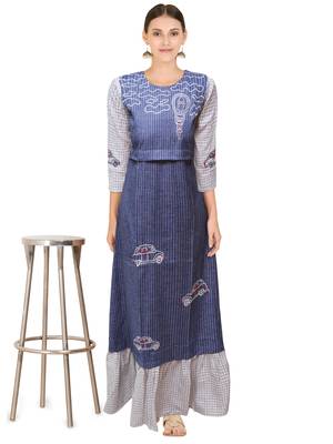 Blue embroidered cotton ethnic-kurtis 4