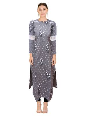 Grey printed cotton ethnic-kurtis 1
