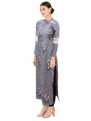 Grey printed cotton ethnic-kurtis 3