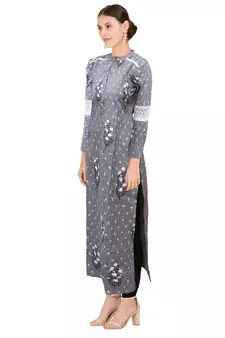 Grey printed cotton ethnic-kurtis
