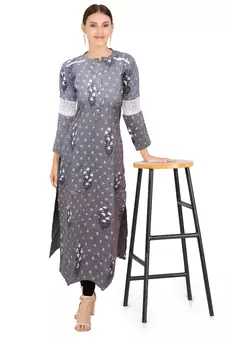 Grey printed cotton ethnic-kurtis