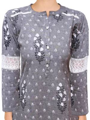 Grey printed cotton ethnic-kurtis 5