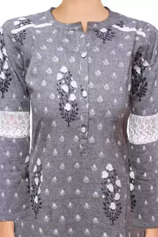 Grey printed cotton ethnic-kurtis