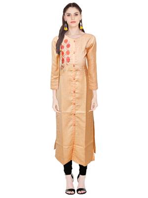 Beige embroidered cotton ethnic-kurtis 1
