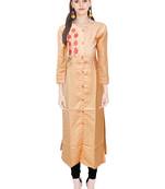 Beige embroidered cotton ethnic-kurtis
