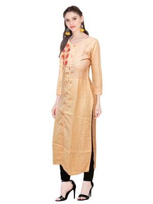 Beige embroidered cotton ethnic-kurtis 3