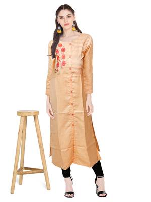 Beige embroidered cotton ethnic-kurtis 4