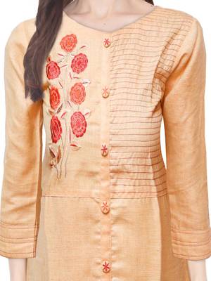 Beige embroidered cotton ethnic-kurtis 5