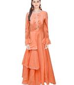 Orange embroidered cotton ethnic-kurtis