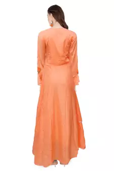 Orange embroidered cotton ethnic-kurtis