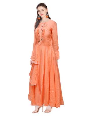 Orange embroidered cotton ethnic-kurtis 3